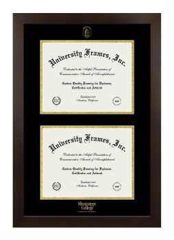 Mississippi College Double Diploma Frame in Manhattan Espresso with Black & Gold Mats for document: 8 1/2"h x 11"w  , document: 8 1/2"h x 11"w  
