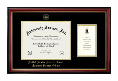 United States District Court Southern District of Ohio Diploma with Announcement Frame in Petite Mahogany with Gold Trim with Black & Gold Mats for document: 8 1/2"h x 11"w  , diploma: 7"h x 4"w  