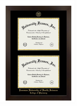 Roseman University of Health Sciences College of Pharmacy Double Diploma Frame in Manhattan Espresso with Black & Gold Mats for document: 8 1/2"h x 11"w  , document: 8 1/2"h x 11"w  