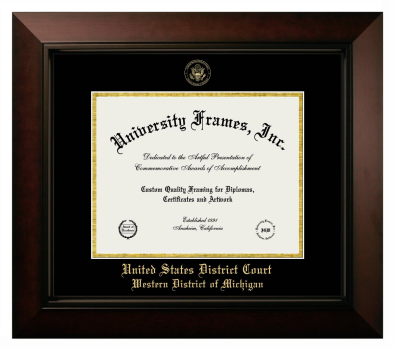 United States District Court Western District of Michigan Diploma Frame in Legacy Black Cherry with Black & Gold Mats for document: 8 1/2"h x 11"w  