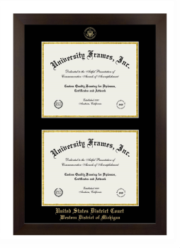 United States District Court Western District of Michigan Double Diploma Frame in Manhattan Espresso with Black & Gold Mats for document: 8 1/2"h x 11"w  , document: 8 1/2"h x 11"w  