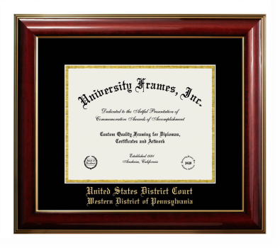 United States District Court Western District of Pennsylvania Diploma Frame in Classic Mahogany with Gold Trim with Black & Gold Mats for document: 8 1/2"h x 11"w  