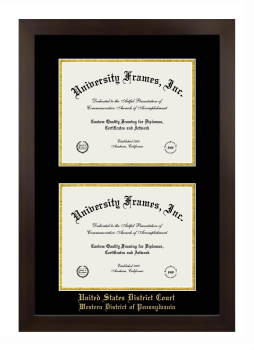 United States District Court Western District of Pennsylvania Double Diploma Frame in Manhattan Espresso with Black & Gold Mats for document: 8 1/2"h x 11"w  , document: 8 1/2"h x 11"w  