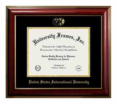 United States International University Diploma Frame in Classic Mahogany with Gold Trim with Black & Gold Mats for document: 8 1/2"h x 11"w  