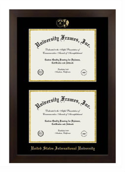 United States International University Double Diploma Frame in Manhattan Espresso with Black & Gold Mats for document: 8 1/2"h x 11"w  , document: 8 1/2"h x 11"w  