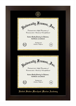 United States Merchant Marine Academy Double Diploma Frame in Manhattan Espresso with Black & Gold Mats for document: 8 1/2"h x 11"w  , document: 8 1/2"h x 11"w  