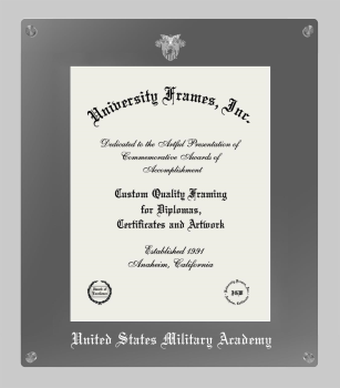 United States Military Academy (West Point) Lucent Clear-over-Smoke Frame in Lucent Smoke Moulding with Lucent Smoke Mat for document: 14"h x 11"w  