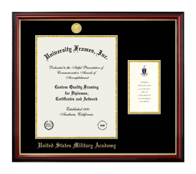 United States Military Academy (West Point) Diploma with Announcement Frame in Petite Mahogany with Gold Trim with Black & Gold Mats for document: 14"h x 11"w  , diploma: 7"h x 4"w  