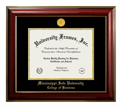 Mississippi Sate University College of Business Diploma Frame in Classic Mahogany with Gold Trim with Black & Gold Mats for document: 8 1/2"h x 11"w  