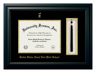 United States Naval Test Pilot School Diploma with Tassel Box Frame in Satin Black with Black & Gold Mats for document: 8 1/2"h x 11"w  