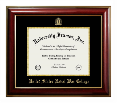United States Naval War College Diploma Frame in Classic Mahogany with Gold Trim with Black & Gold Mats for document: 8 1/2"h x 11"w  