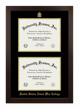 United States Naval War College Double Diploma Frame in Manhattan Espresso with Black & Gold Mats for document: 8 1/2"h x 11"w  , document: 8 1/2"h x 11"w  