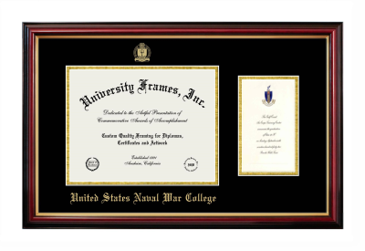United States Naval War College Diploma with Announcement Frame in Petite Mahogany with Gold Trim with Black & Gold Mats for document: 8 1/2"h x 11"w  , diploma: 7"h x 4"w  