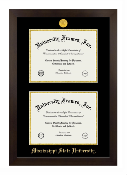 Mississippi State University Double Diploma Frame in Manhattan Espresso with Black & Gold Mats for document: 8 1/2"h x 11"w  , document: 8 1/2"h x 11"w  