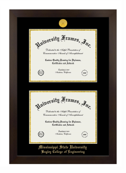 Mississippi State University Bagley College of Engineering Double Diploma Frame in Manhattan Espresso with Black & Gold Mats for document: 8 1/2"h x 11"w  , document: 8 1/2"h x 11"w  