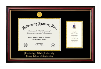 Mississippi State University Bagley College of Engineering Diploma with Announcement Frame in Petite Mahogany with Gold Trim with Black & Gold Mats for document: 8 1/2"h x 11"w  , diploma: 7"h x 4"w  