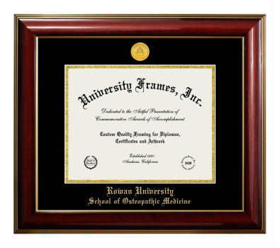 Rowan University School of Osteopathic Medicine Diploma Frame in Classic Mahogany with Gold Trim with Black & Gold Mats for document: 8 1/2"h x 11"w  