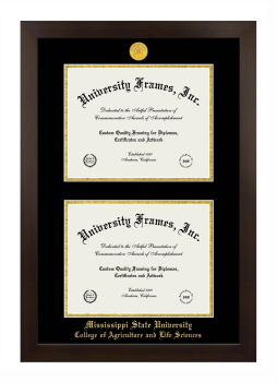 Mississippi State University College of Agriculture and Life Sciences Double Diploma Frame in Manhattan Espresso with Black & Gold Mats for document: 8 1/2"h x 11"w  , document: 8 1/2"h x 11"w  