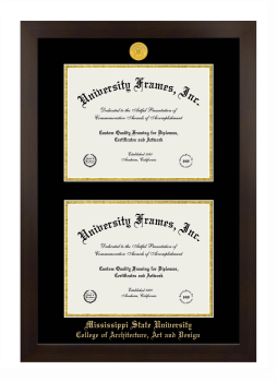 Mississippi State University College of Architecture Art and Design Double Diploma Frame in Manhattan Espresso with Black & Gold Mats for document: 8 1/2"h x 11"w  , document: 8 1/2"h x 11"w  