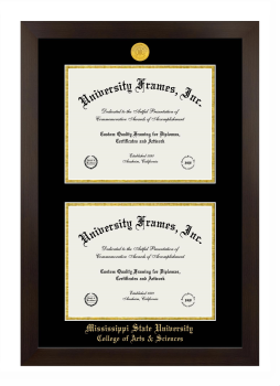 Mississippi State University College of Arts & Sciences Double Diploma Frame in Manhattan Espresso with Black & Gold Mats for document: 8 1/2"h x 11"w  , document: 8 1/2"h x 11"w  