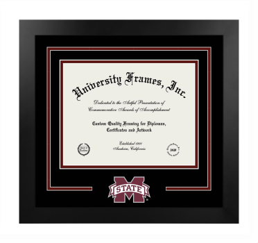 Mississippi State University College of Business Logo Mat Frame in Manhattan Black with Black & Maroon Mats for document: 8 1/2"h x 11"w  