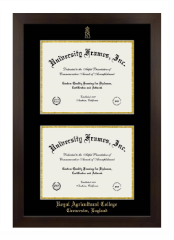 Royal Agricultural College Cirencester, England Double Diploma Frame in Manhattan Espresso with Black & Gold Mats for document: 8 1/2"h x 11"w  , document: 8 1/2"h x 11"w  