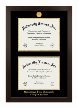 Mississippi State University College of Business Double Diploma Frame in Manhattan Espresso with Black & Gold Mats for document: 8 1/2"h x 11"w  , document: 8 1/2"h x 11"w  