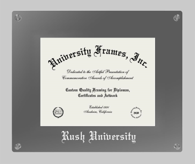 Rush University Lucent Clear-over-Smoke Frame in Lucent Smoke Moulding with Lucent Smoke Mat for document: 8 1/2"h x 11"w  