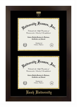 Rush University Double Diploma Frame in Manhattan Espresso with Black & Gold Mats for document: 8 1/2"h x 11"w  , document: 8 1/2"h x 11"w  