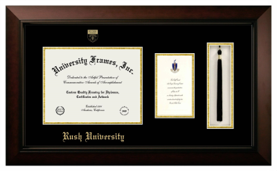 Rush University Diploma with Announcement & Tassel Box Frame in Legacy Black Cherry with Black & Gold Mats for document: 8 1/2"h x 11"w  , diploma: 7"h x 4"w  