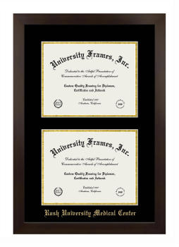 Rush University Medical Center Double Diploma Frame in Manhattan Espresso with Black & Gold Mats for document: 8 1/2"h x 11"w  , document: 8 1/2"h x 11"w  