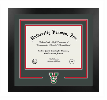 Mississippi Valley State University Logo Mat Frame in Manhattan Black with Forest Green & Red Mats for document: 8 1/2"h x 11"w  