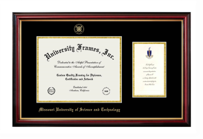 Missouri University of Science and Technology Diploma with Announcement Frame in Petite Mahogany with Gold Trim with Black & Gold Mats for document: 8 1/2"h x 11"w  , diploma: 7"h x 4"w  