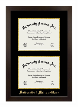 Universidad Metropolitana Double Diploma Frame in Manhattan Espresso with Black & Gold Mats for document: 8 1/2"h x 11"w  , document: 8 1/2"h x 11"w  