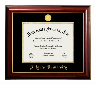 Rutgers University Diploma Frame in Classic Mahogany with Gold Trim with Black & Gold Mats for document: 8 1/2"h x 11"w  