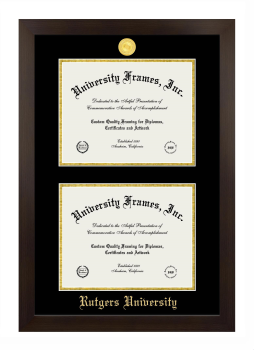 Rutgers University Double Diploma Frame in Manhattan Espresso with Black & Gold Mats for document: 8 1/2"h x 11"w  , document: 8 1/2"h x 11"w  
