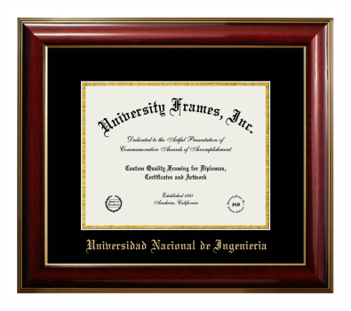 Universidad Nacional de Ingenieria Diploma Frame in Classic Mahogany with Gold Trim with Black & Gold Mats for document: 8 1/2"h x 11"w  