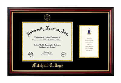 Mitchell College Diploma with Announcement Frame in Petite Mahogany with Gold Trim with Black & Gold Mats for document: 8 1/2"h x 11"w  , diploma: 7"h x 4"w  