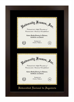 Universidad Nacional de Ingenieria Double Diploma Frame in Manhattan Espresso with Black & Gold Mats for document: 8 1/2"h x 11"w  , document: 8 1/2"h x 11"w  