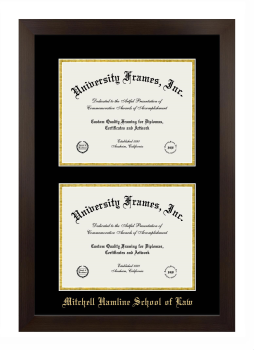 Mitchell Hamline School of Law Double Diploma Frame in Manhattan Espresso with Black & Gold Mats for document: 8 1/2"h x 11"w  , document: 8 1/2"h x 11"w  