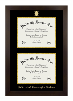 Universidad Tecnologica Nacional Double Diploma Frame in Manhattan Espresso with Black & Gold Mats for document: 8 1/2"h x 11"w  , document: 8 1/2"h x 11"w  