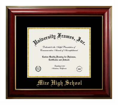 Mize High School Diploma Frame in Classic Mahogany with Gold Trim with Black & Gold Mats for document: 8 1/2"h x 11"w  
