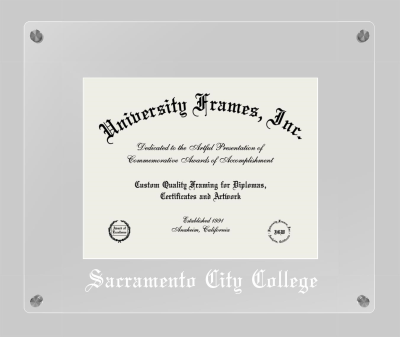 Sacramento City College Lucent Clear-over-Clear Frame in Lucent Clear Moulding with Lucent Clear Mat for document: 8 1/2"h x 11"w  