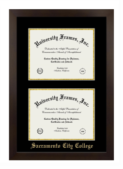 Sacramento City College Double Diploma Frame in Manhattan Espresso with Black & Gold Mats for document: 8 1/2"h x 11"w  , document: 8 1/2"h x 11"w  