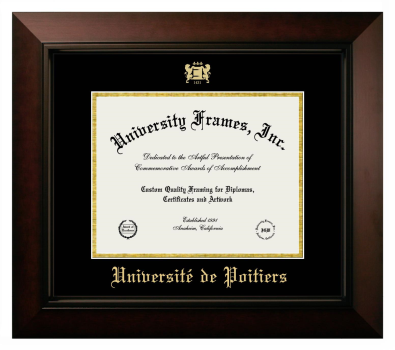 Université de Poitiers Diploma Frame in Legacy Black Cherry with Black & Gold Mats for document: 8 1/2"h x 11"w  