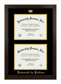 Université de Poitiers Double Diploma Frame in Manhattan Espresso with Black & Gold Mats for document: 8 1/2"h x 11"w  , document: 8 1/2"h x 11"w  