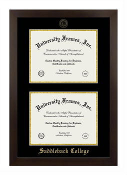Saddleback College Double Diploma Frame in Manhattan Espresso with Black & Gold Mats for document: 8 1/2"h x 11"w  , document: 8 1/2"h x 11"w  