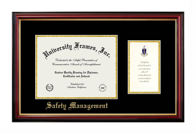 Safety Management Diploma with Announcement Frame in Petite Mahogany with Gold Trim with Black & Gold Mats for document: 8 1/2"h x 11"w  , diploma: 7"h x 4"w  