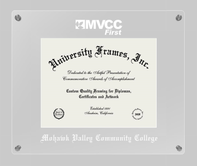 Mohawk Valley Community College Lucent Clear-over-Clear Frame in Lucent Clear Moulding with Lucent Clear Mat for document: 8 1/2"h x 11"w  