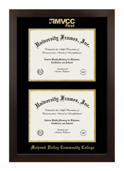Mohawk Valley Community College Double Diploma Frame in Manhattan Espresso with Black & Gold Mats for document: 8 1/2"h x 11"w  , document: 8 1/2"h x 11"w  